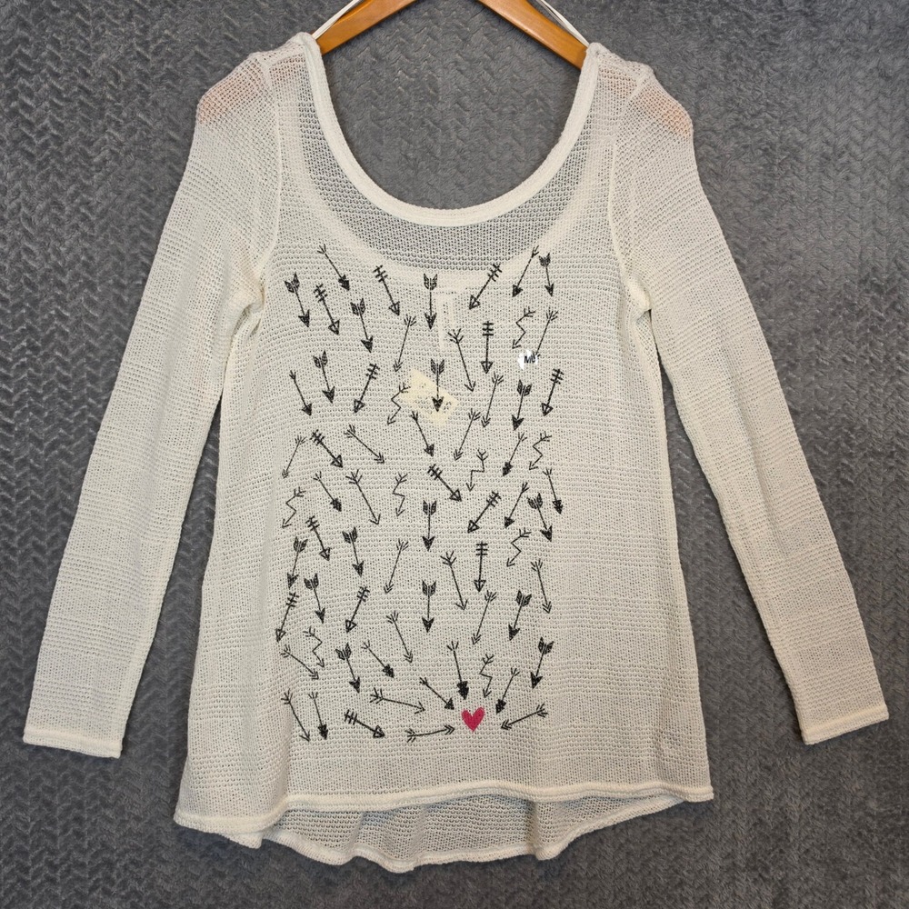 Aeropostale Bethany Mota White Arrow Heart Knit Top Long Sleeve 4329AS15 Medium